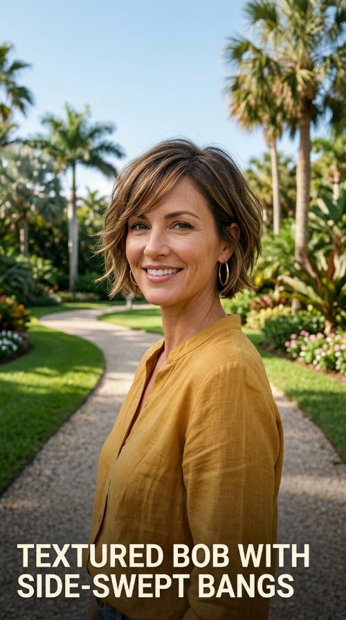Textured Bob with Side-Swept Bangs