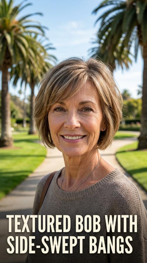 Textured Bob with Side-Swept Bangs