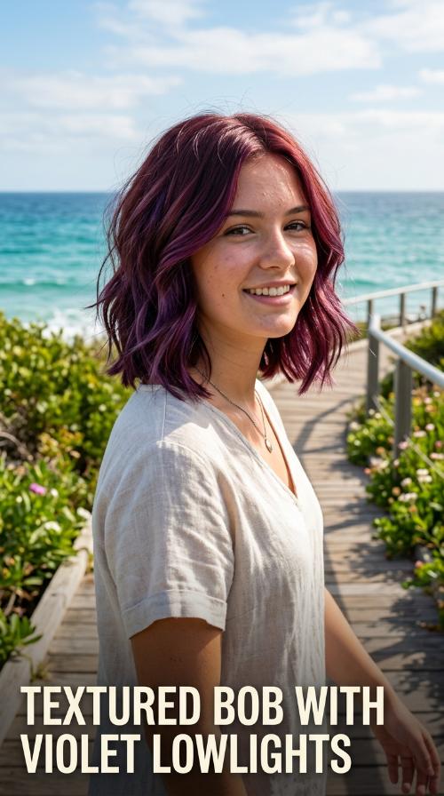 Textured Bob with Violet Lowlights