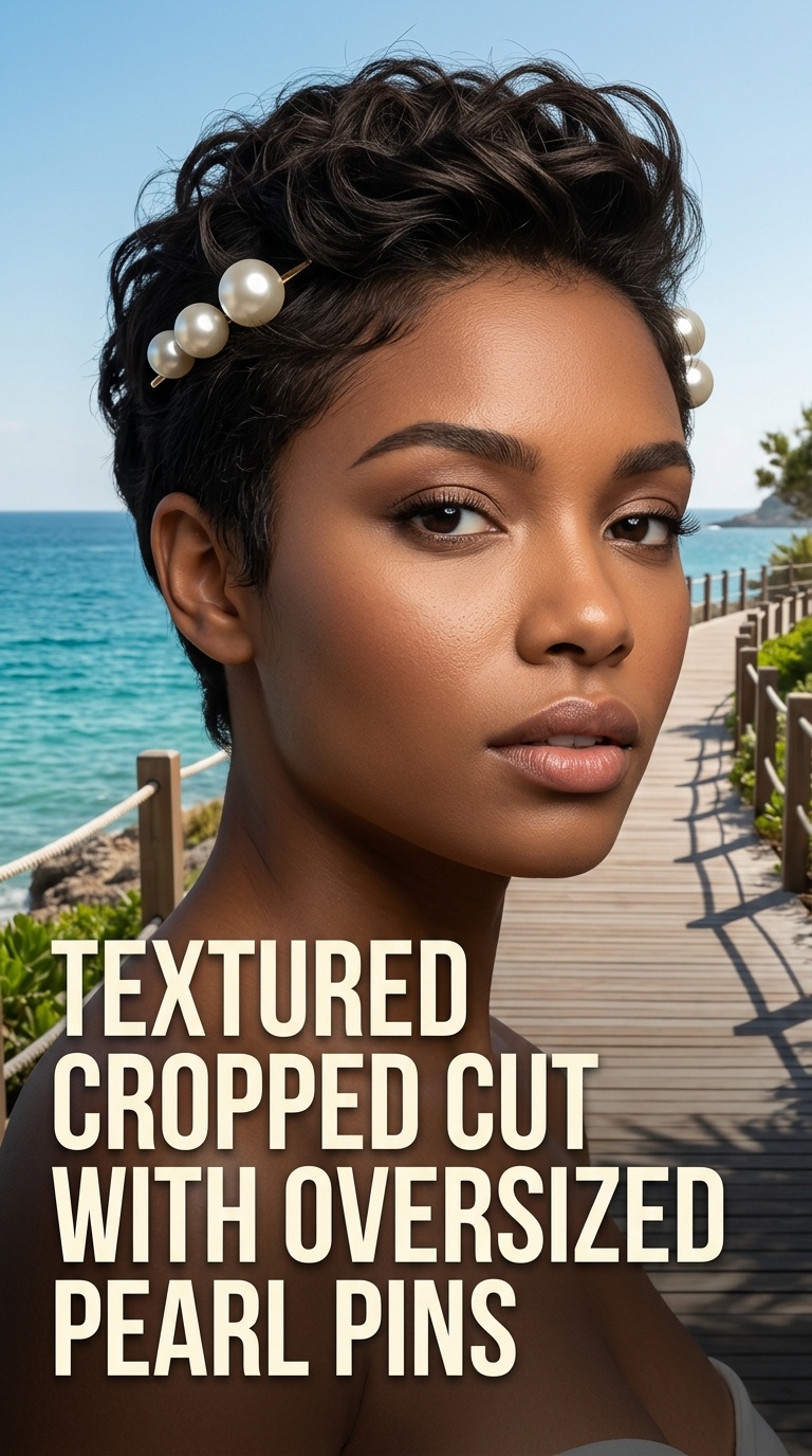 Textured Cropped Cut with Oversized Pearl Pins