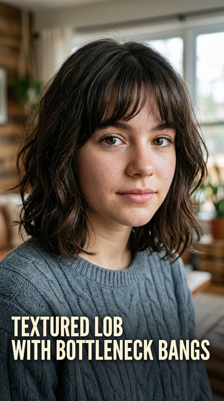 Textured Lob with Bottleneck Bangs