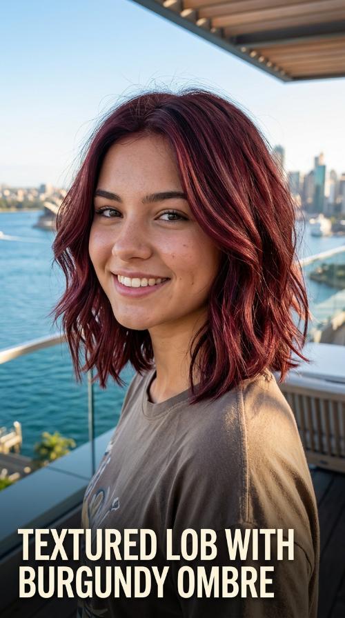 Textured Lob with Burgundy Ombre