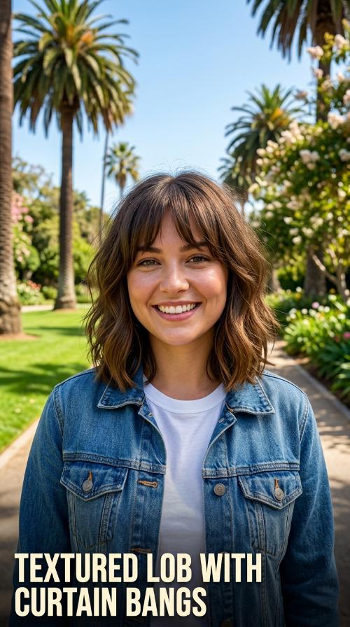 Textured Lob with Curtain Bangs