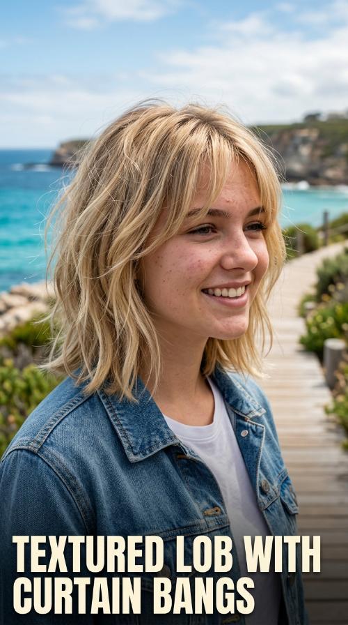 Textured Lob with Curtain Bangs