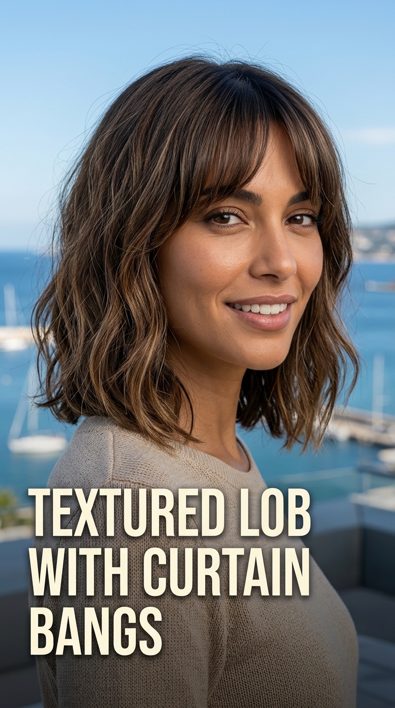 Textured Lob with Curtain Bangs