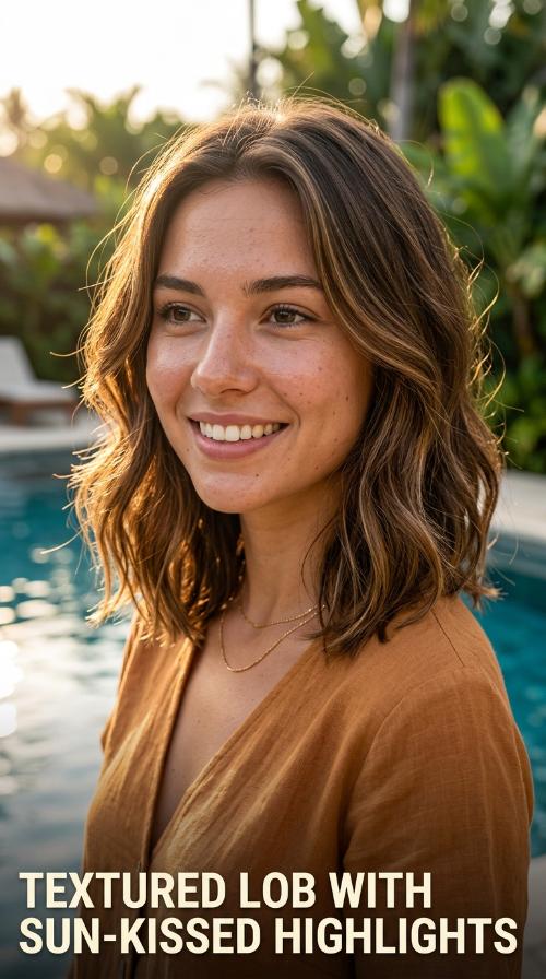 Textured Lob with Sun-Kissed Highlights
