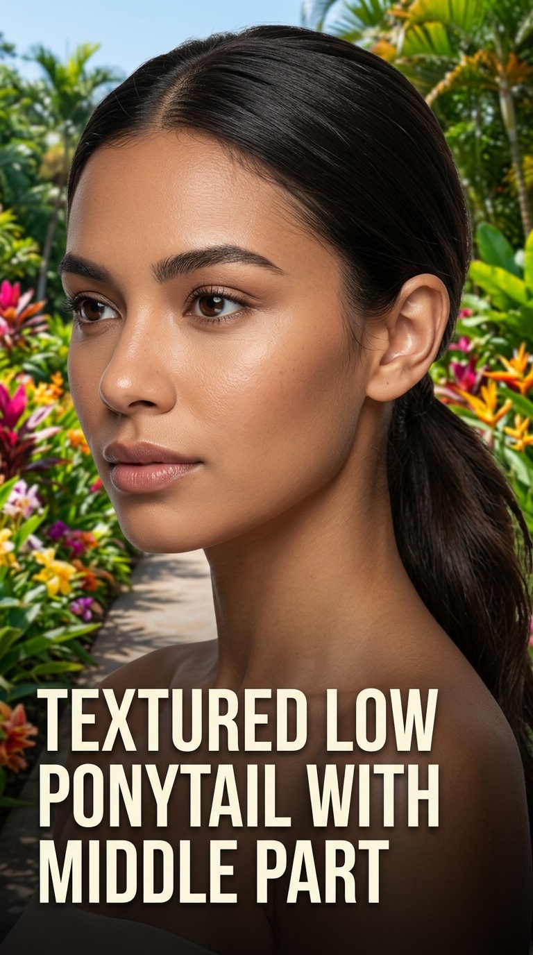 Textured Low Ponytail with Middle Part
