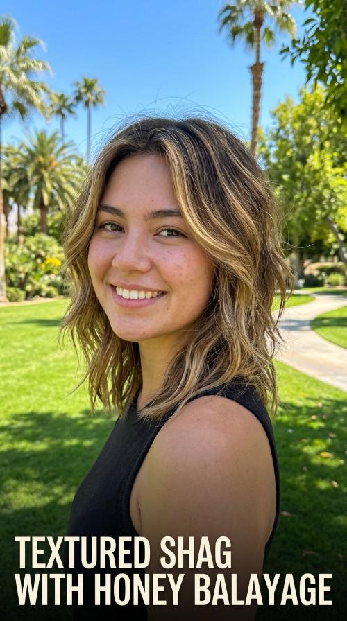Textured Shag with Honey Balayage