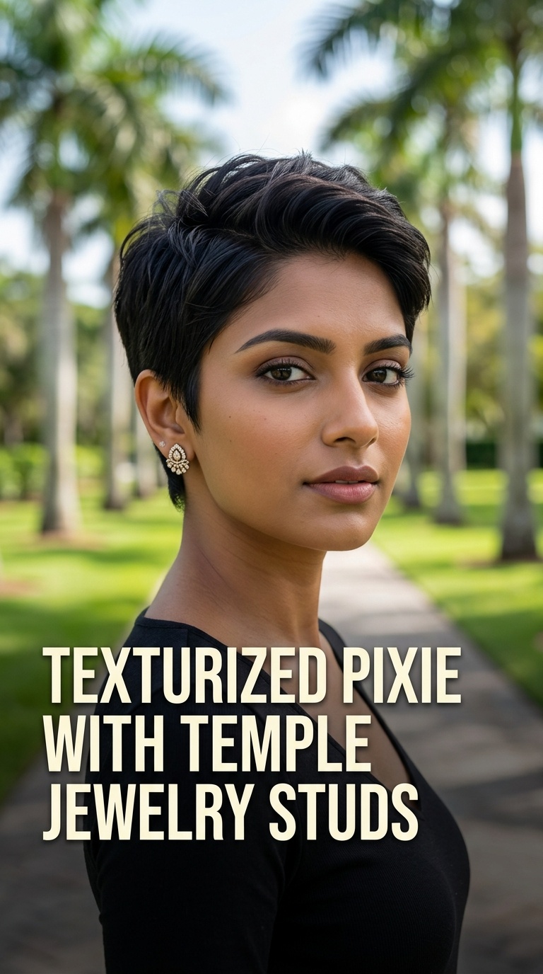 Texturized Pixie with Temple Jewelry Studs