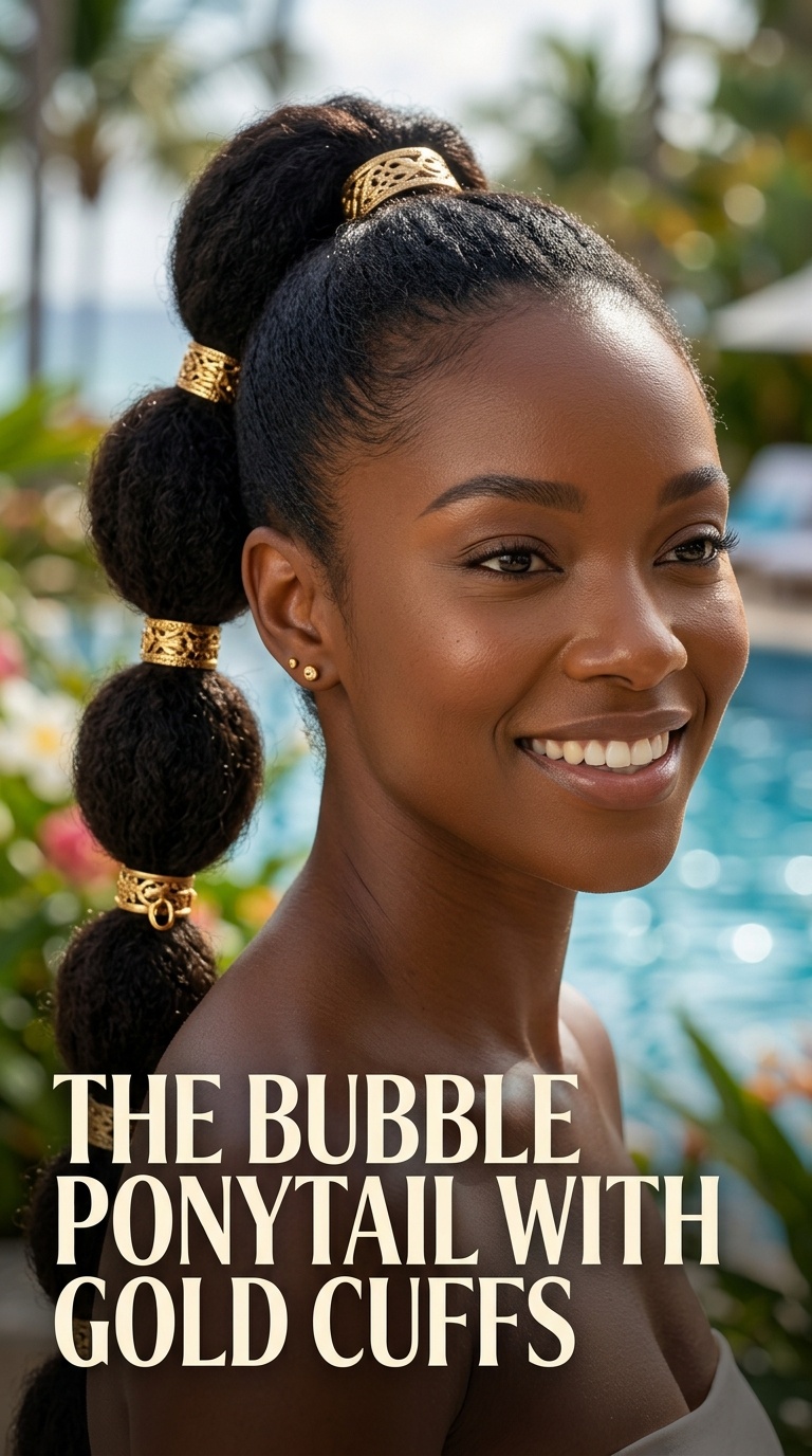 The Bubble Ponytail with Gold Cuffs