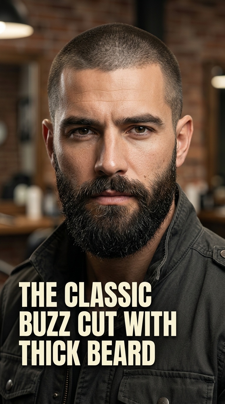The Classic Buzz Cut with Thick Beard