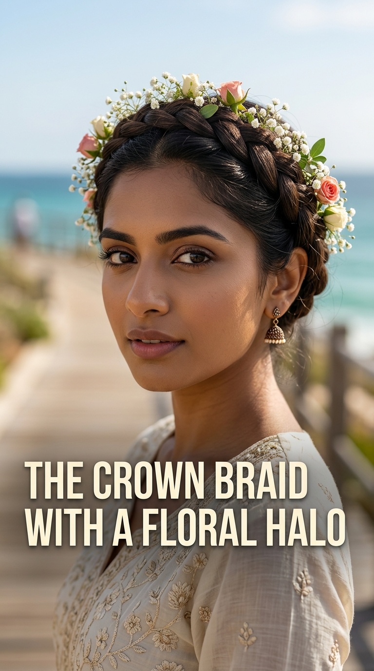 The Crown Braid with a Floral Halo