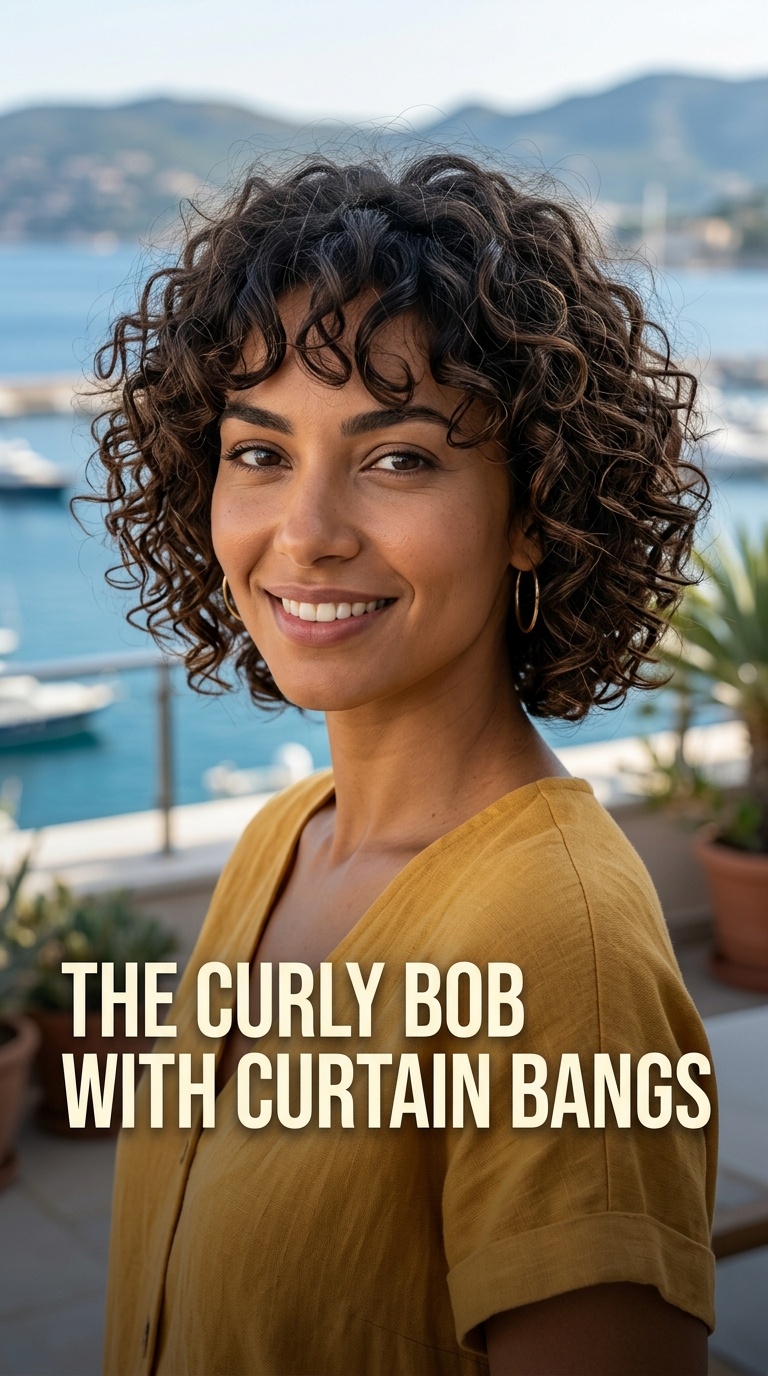 The Curly Bob with Curtain Bangs