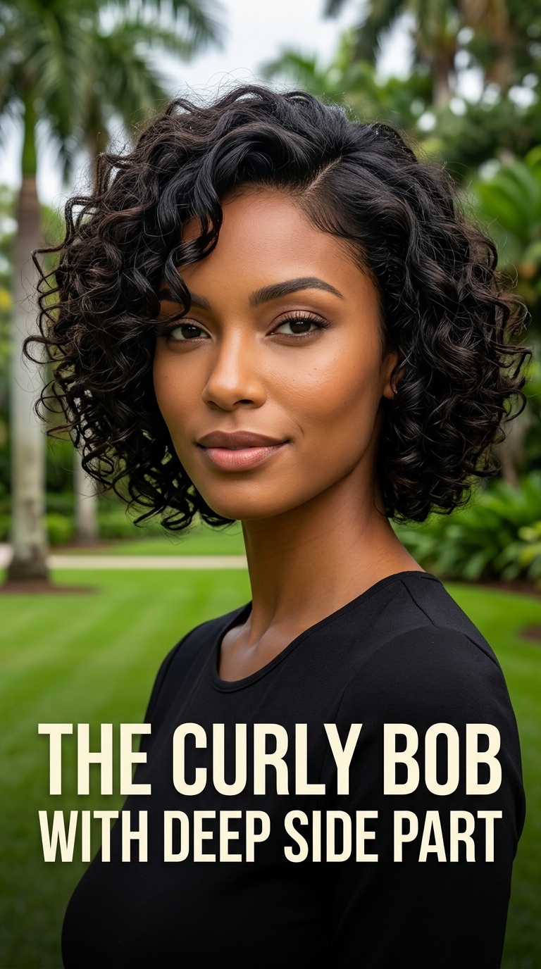 The Curly Bob with Deep Side Part