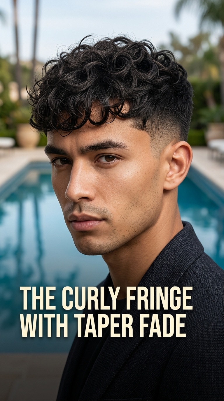 The Curly Fringe with Taper Fade