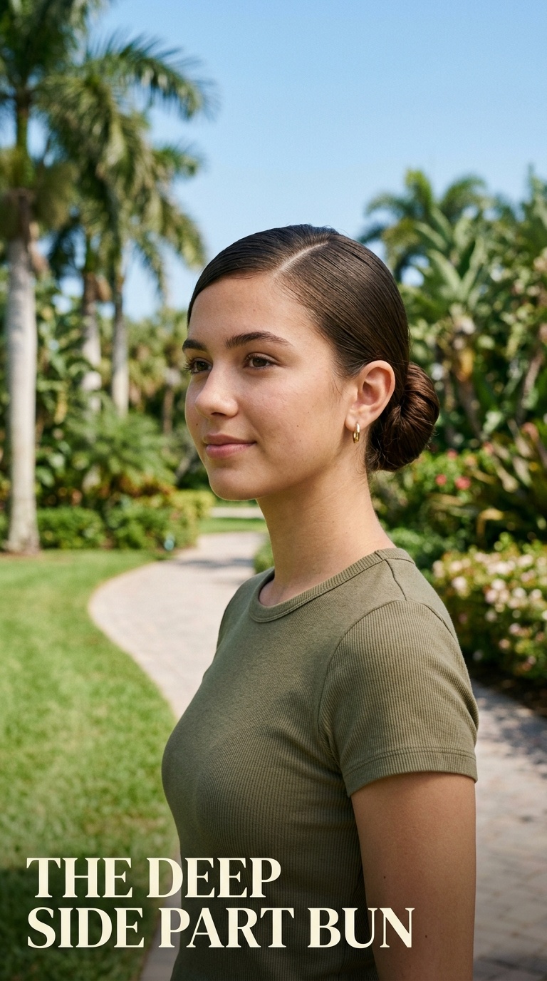 The Deep Side Part Bun