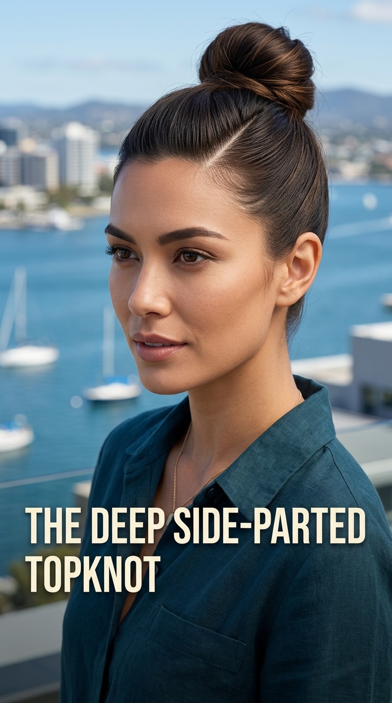 The Deep Side-Parted Topknot
