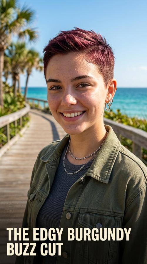 The Edgy Burgundy Buzz Cut