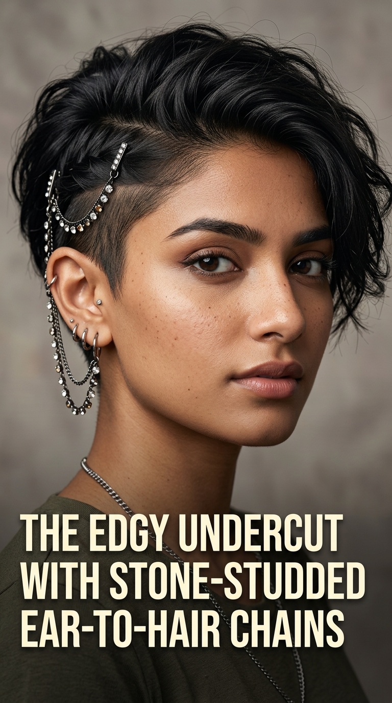 The Edgy Undercut with Stone-Studded Ear-to-Hair Chains