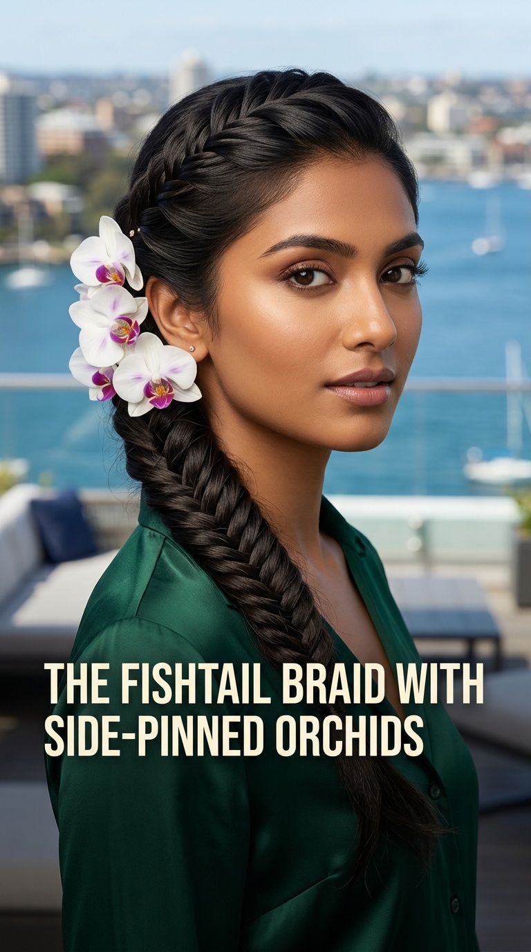 The Fishtail Braid with Side-Pinned Orchids