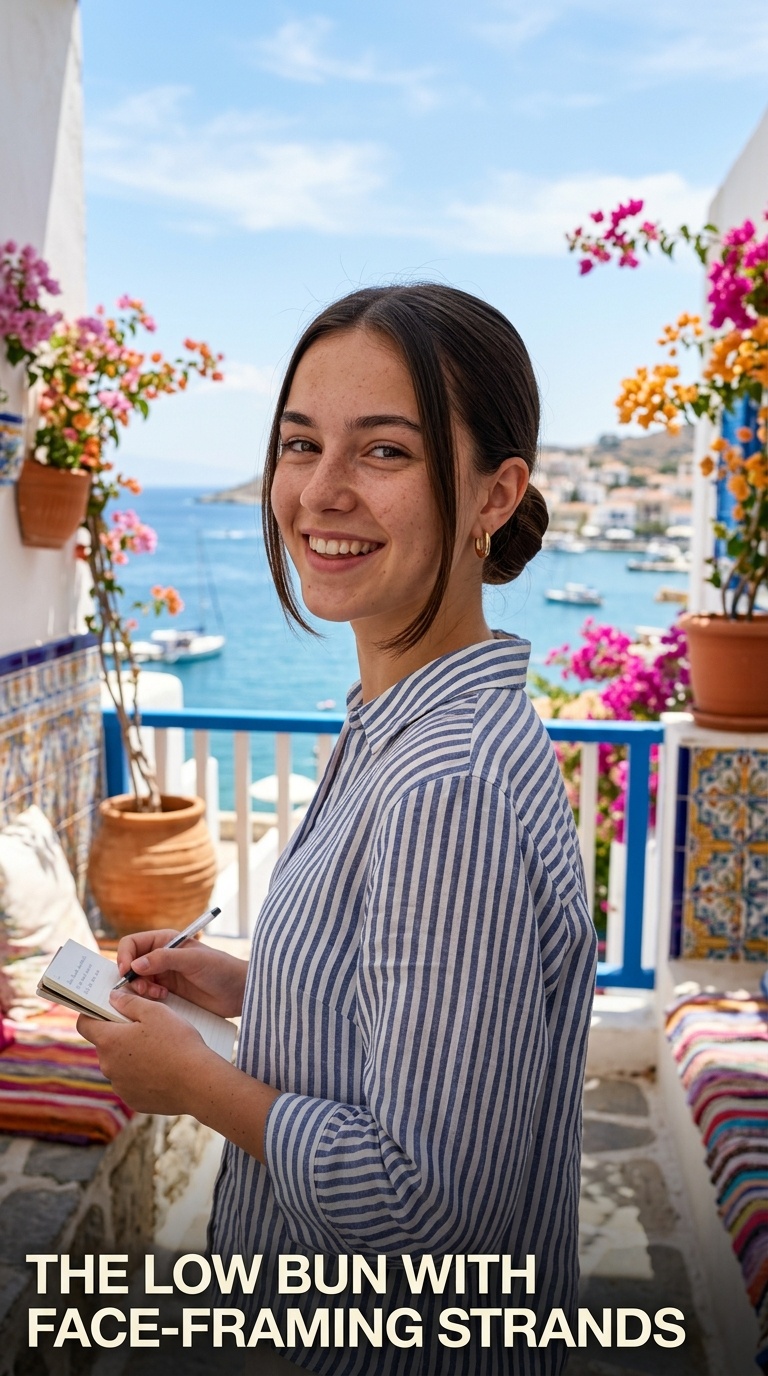 The Low Bun with Face-Framing Strands