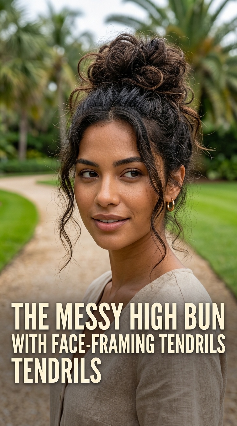 The Messy High Bun with Face-Framing Tendrils