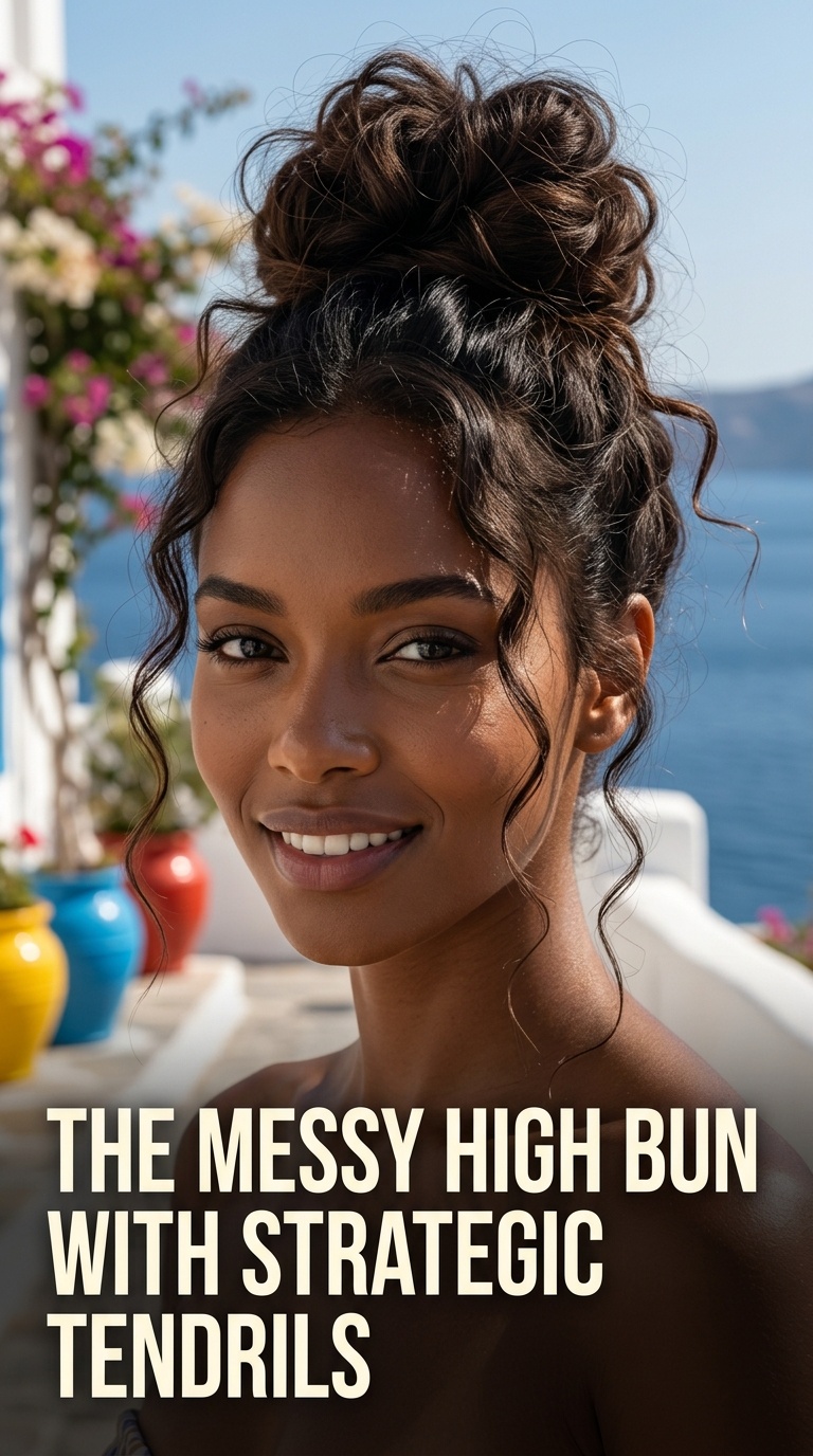 The Messy High Bun with Strategic Tendrils