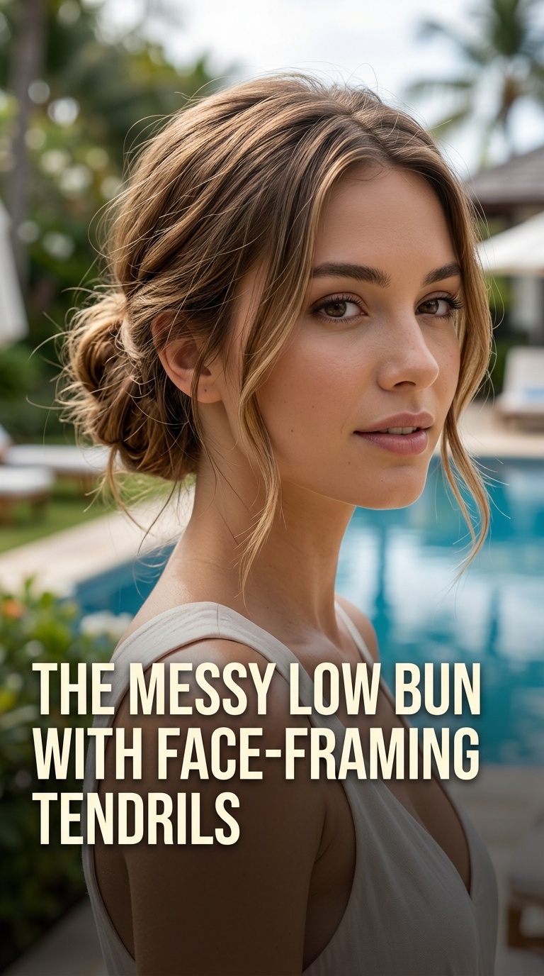 The Messy Low Bun with Face-Framing Tendrils