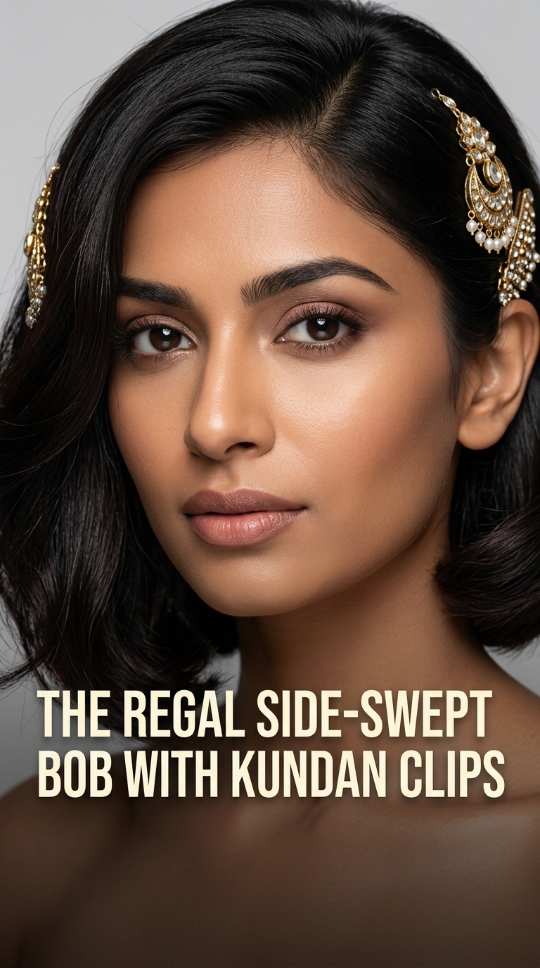 The Regal Side-Swept Bob with Kundan Clips