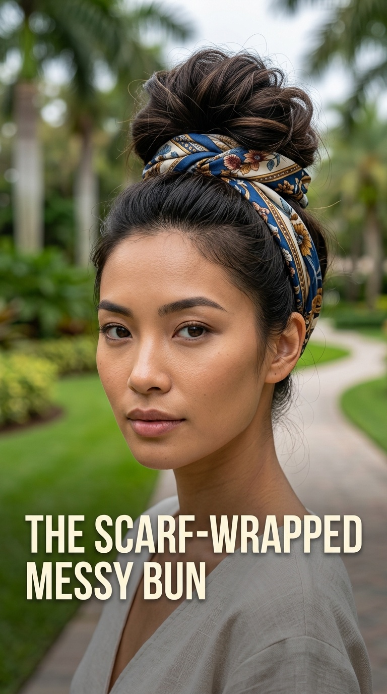 The Scarf-Wrapped Messy Bun