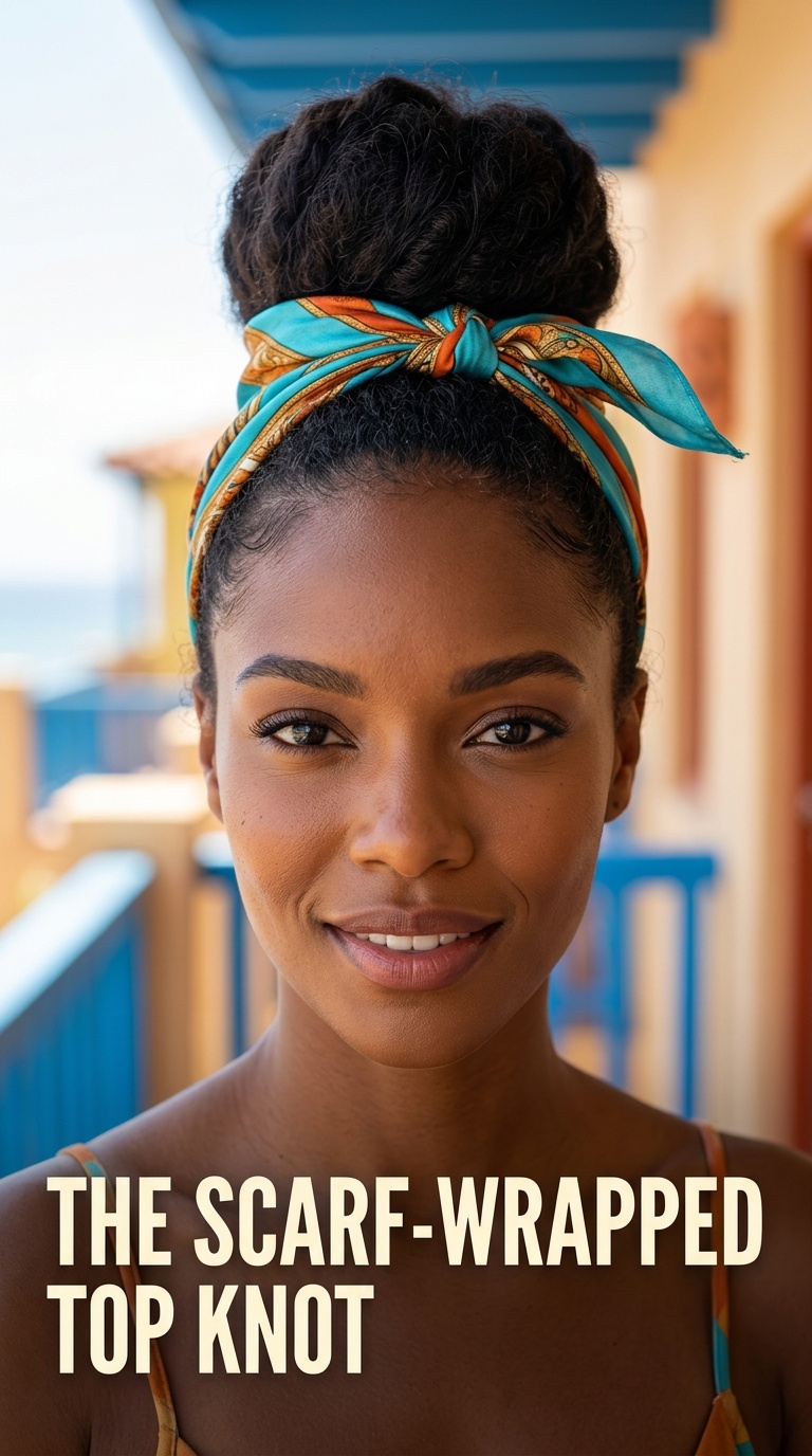 The Scarf-Wrapped Top Knot