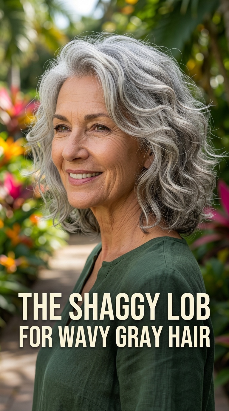 The Shaggy Lob for Wavy Gray Hair
