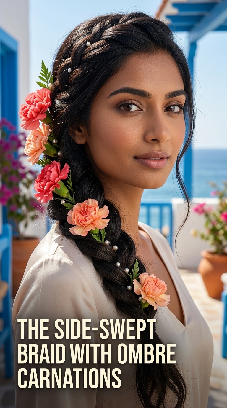 The Side-Swept Braid with Ombre Carnations
