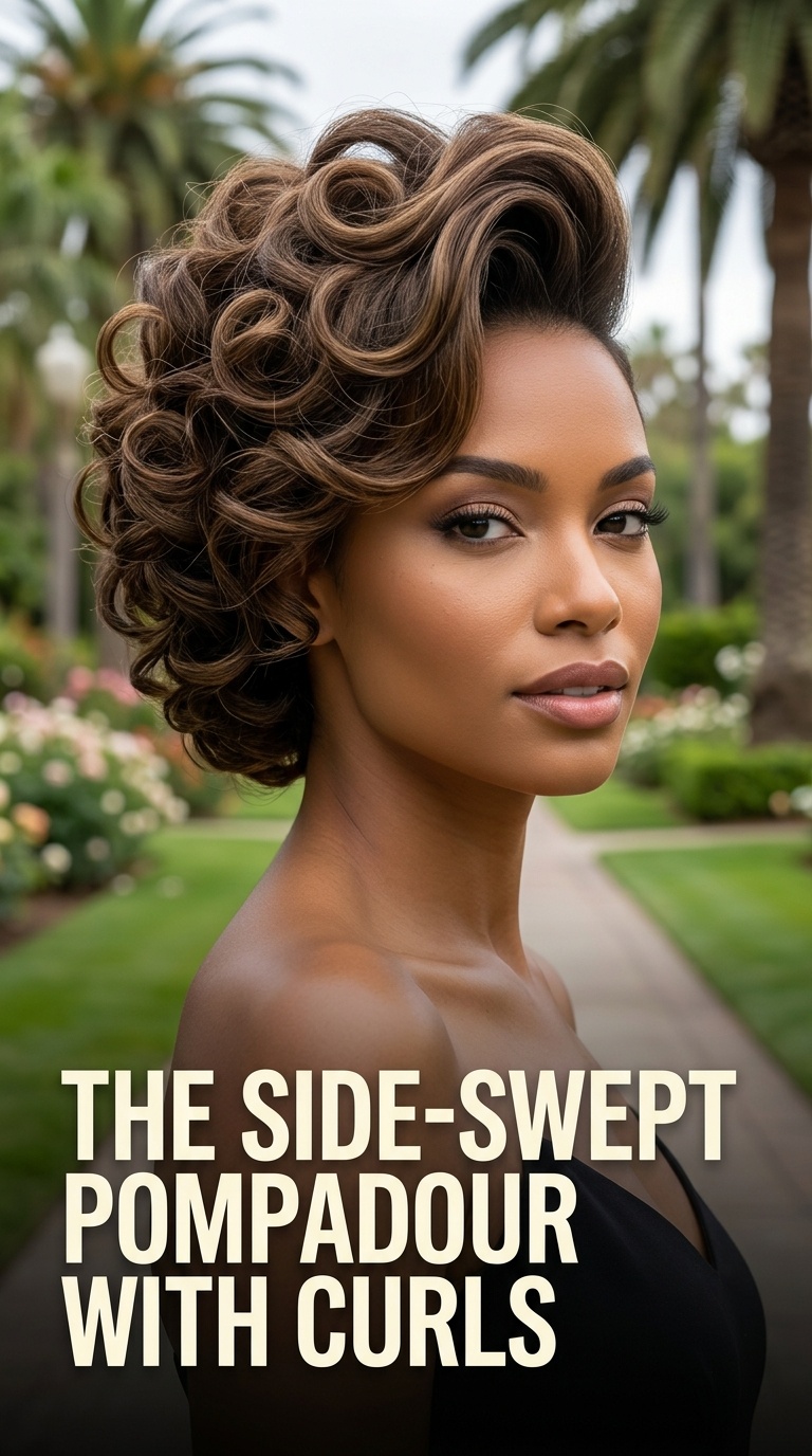The Side-Swept Pompadour with Curls