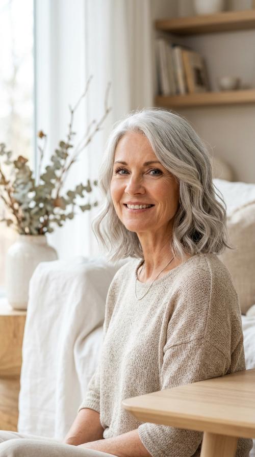 The Silver Blunt Cut with Soft Waves