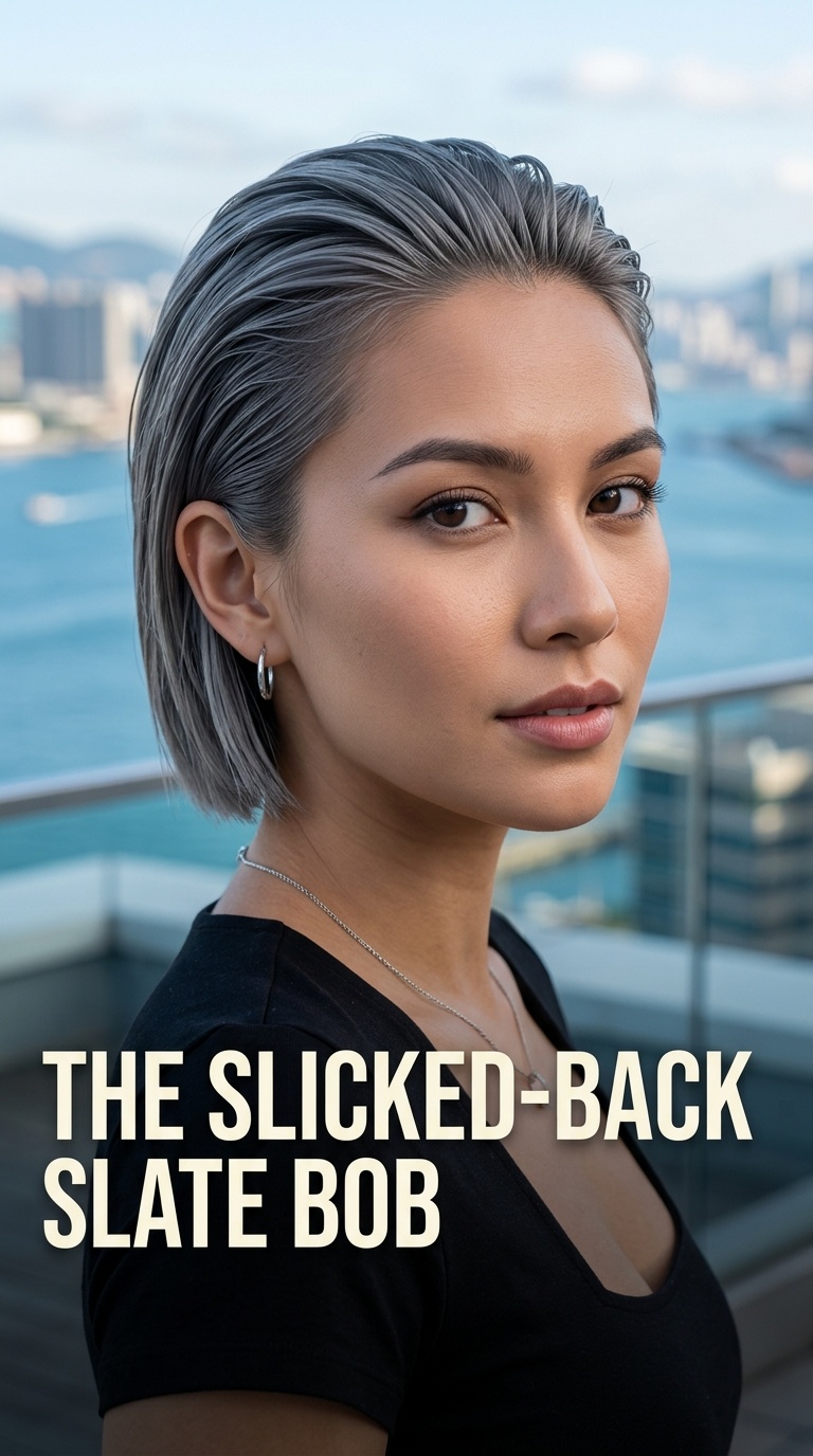 The Slicked-Back Slate Bob