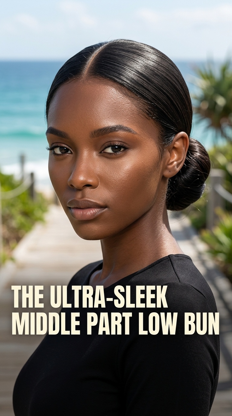 The Ultra-Sleek Middle Part Low Bun