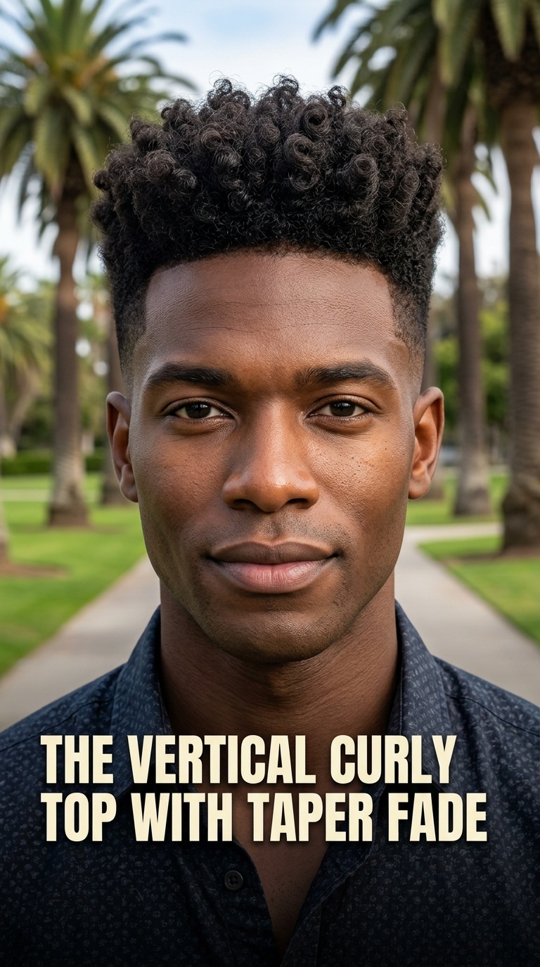 The Vertical Curly Top with Taper Fade