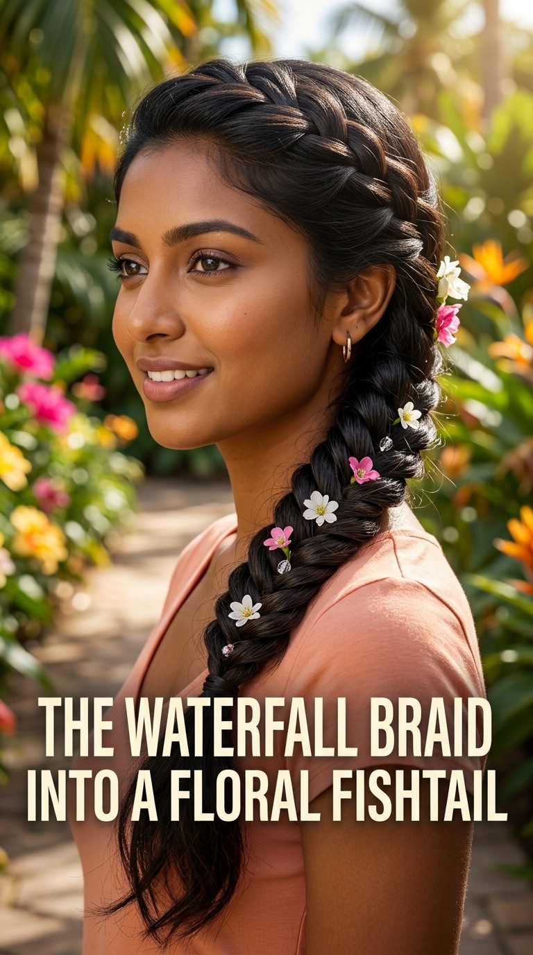 The Waterfall Braid into a Floral Fishtail