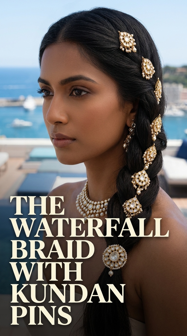 The Waterfall Braid with Kundan Pins
