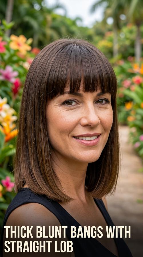 Thick Blunt Bangs with Straight Lob