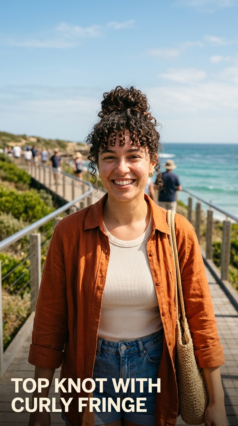 Top Knot with Curly Fringe