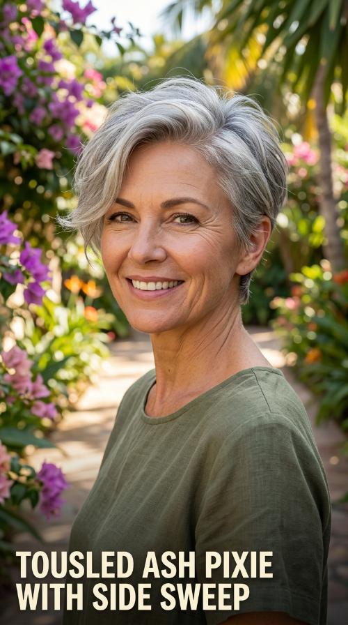 Tousled Ash Pixie with Side Sweep