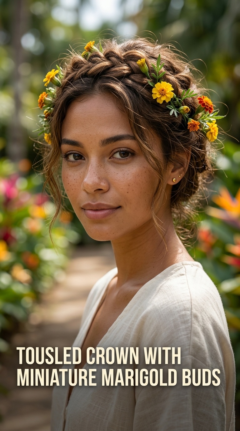 Tousled Crown with Miniature Marigold Buds