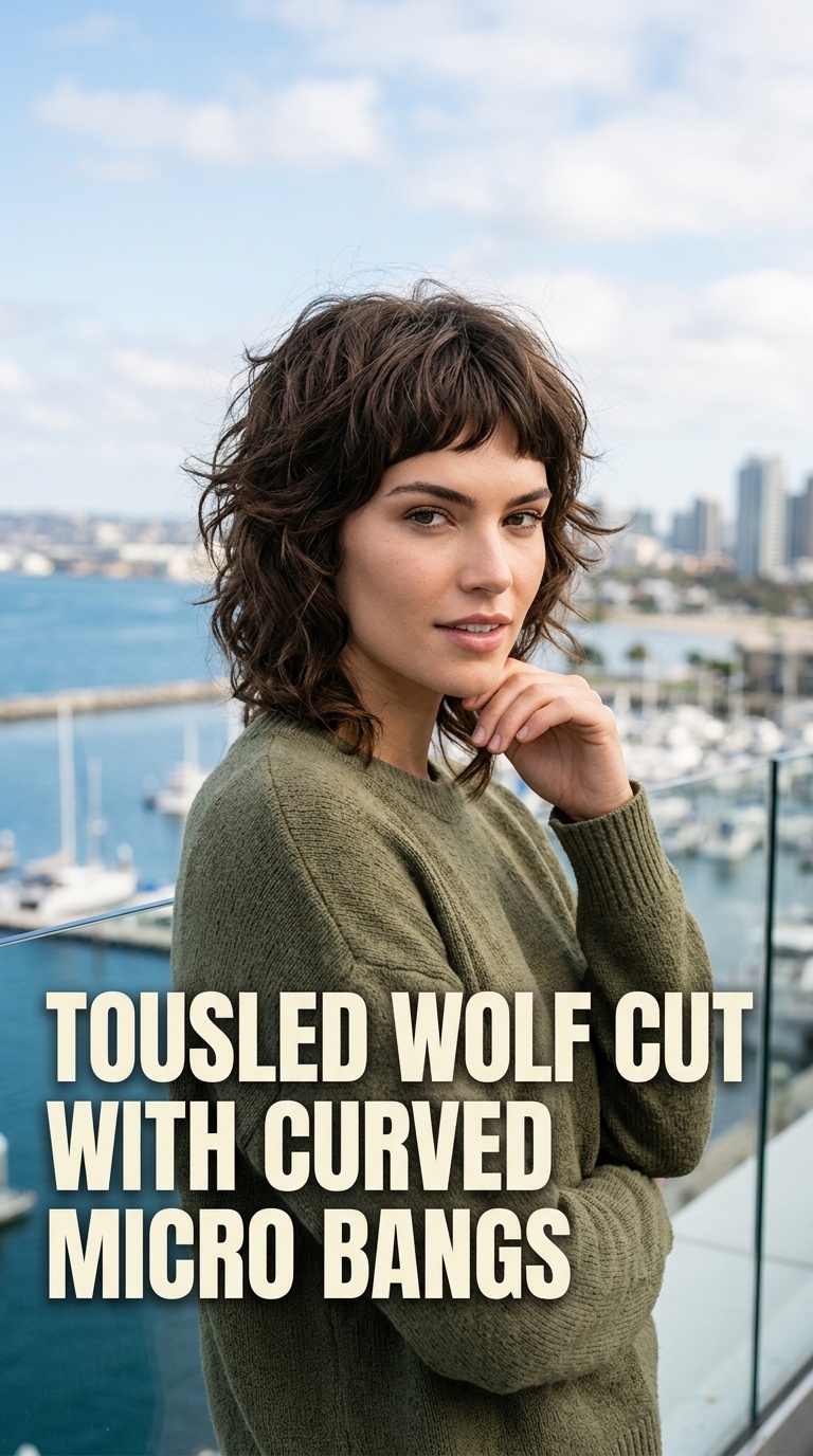 Tousled Wolf Cut with Curved Micro Bangs