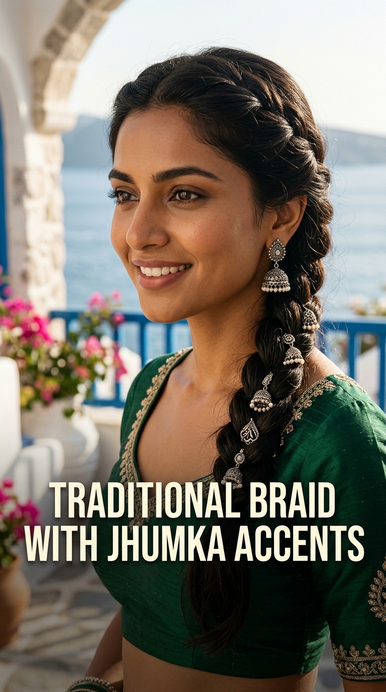 Traditional Braid with Jhumka Accents