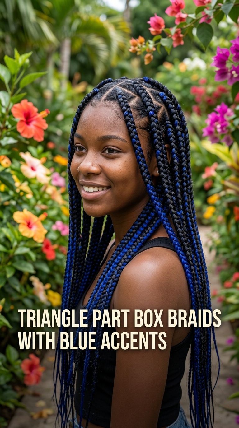 Triangle Part Box Braids with Blue Accents