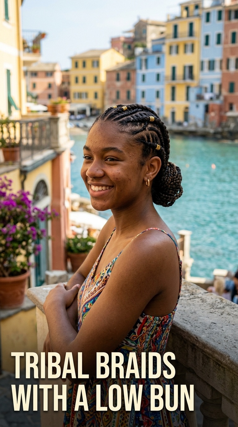 Tribal Braids with a Low Bun