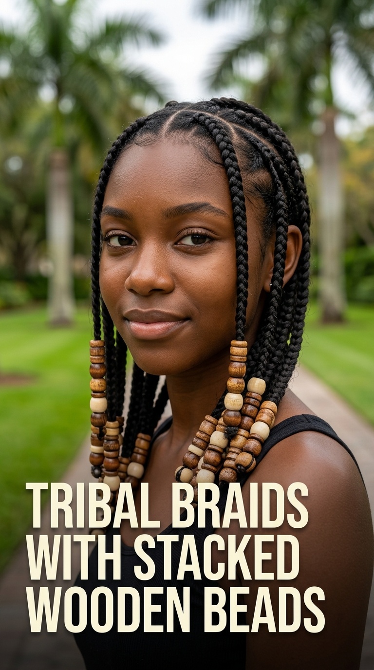 Tribal Braids with Stacked Wooden Beads