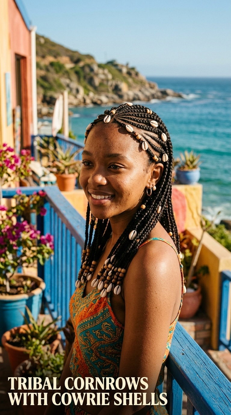 Tribal Cornrows with Cowrie Shells